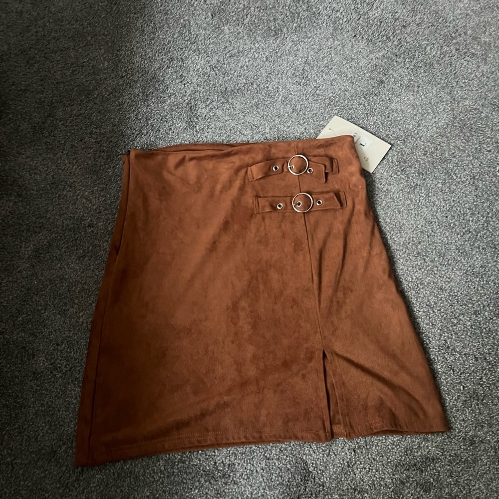 Brown Mini Pencil Skirt with Slit